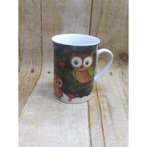 Debbie Mumm Winter Owl Mug Cardinals Spruce Tree Starry Night (shelf)
